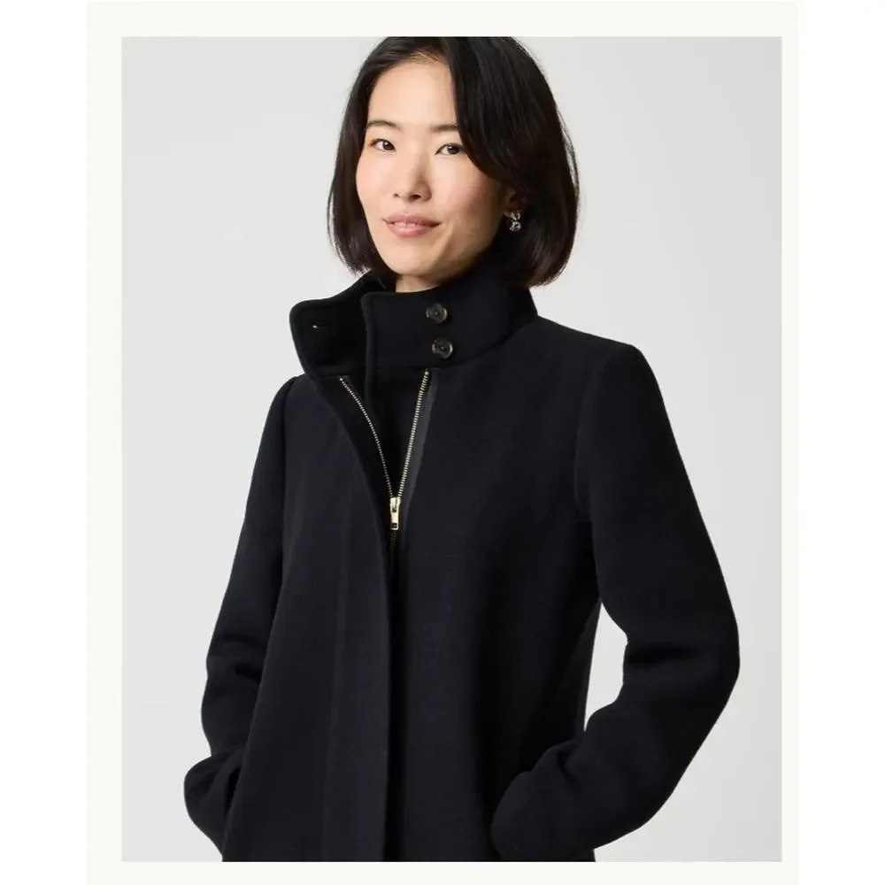 J. Crew Women's Long Sleeve City Coat with Button Neck Black Size 10P NWT